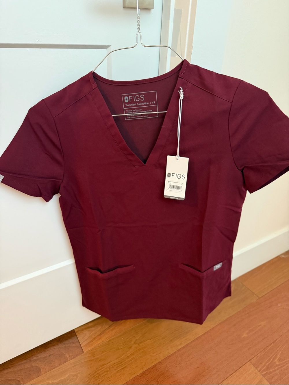 FIGS V-Neck Scrub Top in Burgundy
